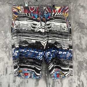 Robert Graham Mens Board Shorts 34 Pop Art Abstract Embroidered Swim Trunks